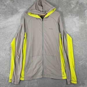 Eddie Bauer Travex Hoodie Mens Large Tall Active Gray Neon Yellow Full Zip
